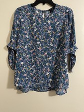Banana Republic Multi Color Floral Blouse Top Short Sleeve Ties Sz A