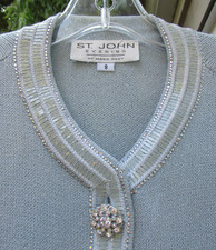 ST JOHN EVENING Light Blue Formal Jacket w/Rhinestones, Size 8