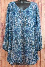 Show Me Your Mumu Large Blue Paisley Long Sleeve Sheer Tunic Top