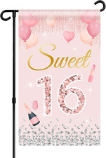 Sweet 16 Garden Flag - Happy 16Th Birthday Party Door Sign - 16Th Anniversary Ya