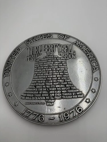 Bicentennial Liberty Bell Pewter Trivet Wall Plaque by Robert Weeber 1972 USA - product listing photo