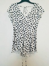 H&M White & Black Polka Dot Playsuit Size L In Good Condition