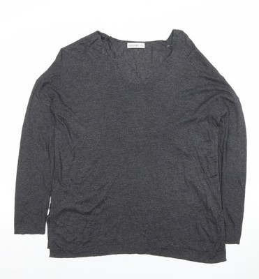 Gallery Damen Basic Oberteil Grau V-Ausschnitt Langarm XS
