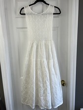 Zara Off White Cutwork Embroidered Midi Open Tie Back Summer Dress size S