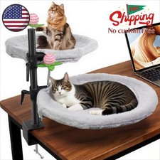 Double Cat Desk Bed, 360  Rotating  Adjustable Desk Mount with Soft Faux Fur