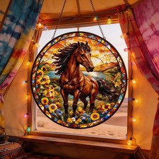 Beautiful Horse Stained Glass Suncatcher   Elegant Equestrian Window Hanging