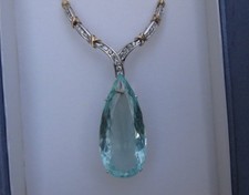 Huge Estate VS-VVS 81 ct aquamarine, 1.2 ct diamond & 14k gold necklace choker