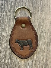 Vintage Brown Leather Cow Design Quality Made Keychain - Read