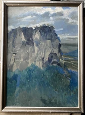 AQUARELL Felsen Anhöhe Jugendstil Höhle Wer Kennt Den Ort? Antik Tal Rhein?