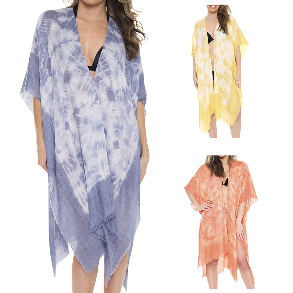 Women's Kimono Summer Tye-Dye Print Lightweight Long Top Cover Beachwear Dress