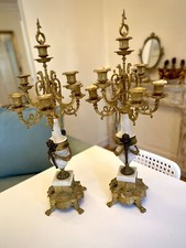 Antique Large Bronze ,Marble Pair Of Italian Candelabra 