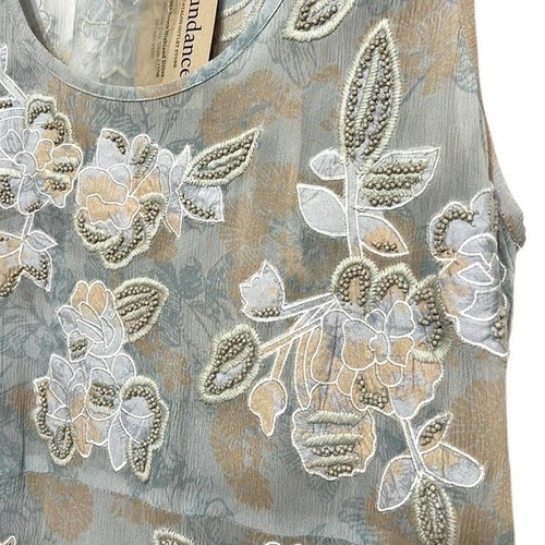 Robe Sundance femme taille petite ombre de lune perles soie fleurie NEUVE - Photo 5 sur 12
