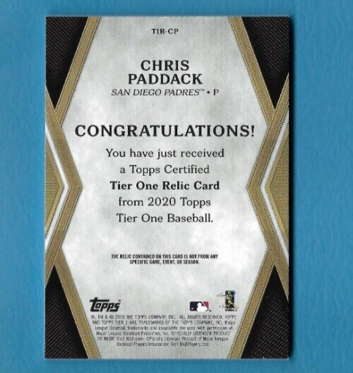 2020 Topps Tier One Relic CHRIS PADDACK Serial'd/395 San Diego