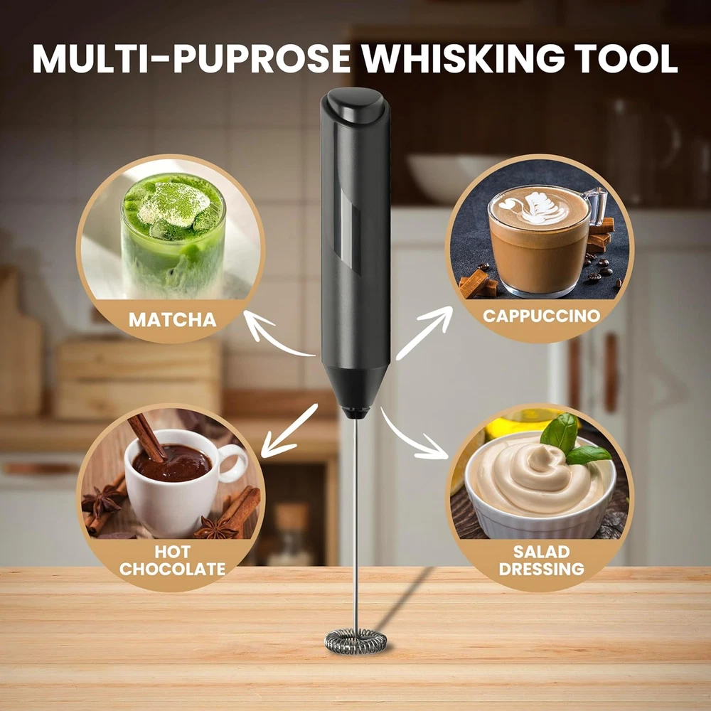 Milk Frother Handheld with Stainless Steel Stand, Battery Operated Whisk Maker H Milk Frother Handheld with Stainless Steel Stand, Battery Operated Whisk Maker H