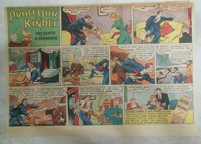 Fletcher's Castoria Ad: Professor Kindly Prevents Spanking ! 1930's 11 x 15 inch