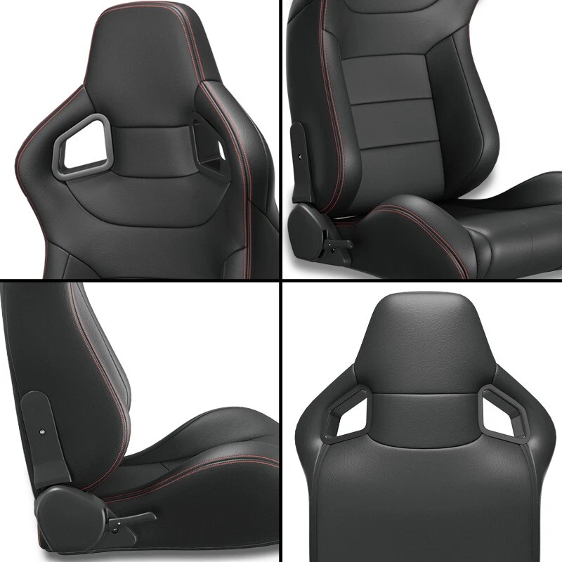 For Volkswagen 2Pcs Bucket Racing Seats PVC Leather Reclinable w/Adjustor Slider Foto 4 de 4