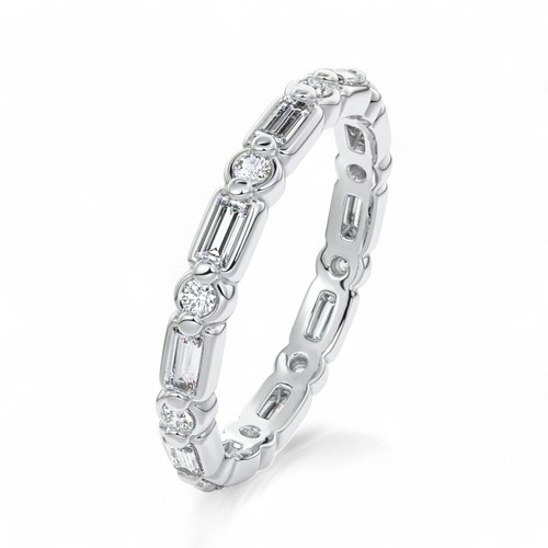 Engagement Eternity Band 1.00 Ct Lab Grown Baguette Round Diamond 14k White Gold - Picture 3 of 11