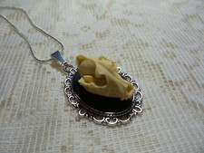 WOLF SKULL CAMEO NECKLACE 20" CHAIN