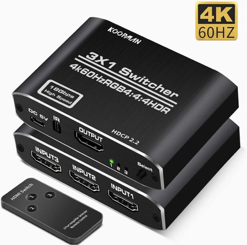 Conmutador HDMI 3x1 3 puertos 4K 1080p 3D HDTV 10,2 Gbps HDCP con control remoto
