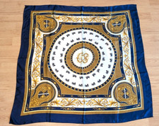 Vintage Royal Horse Carriage Blue Yellow Lardies Large Scarf