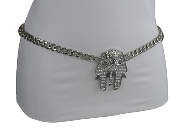 Women Fashion Belt Silver Metal Charm Pharao Egyptian King Buckle Plus M L XL