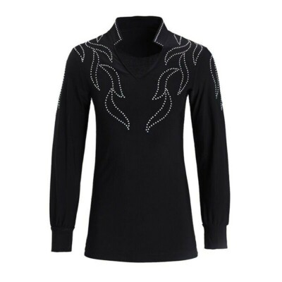 Men Latin Salsa Dance Skating Clothes Costume Long Sleeve Stretch Top Shirt Sexy