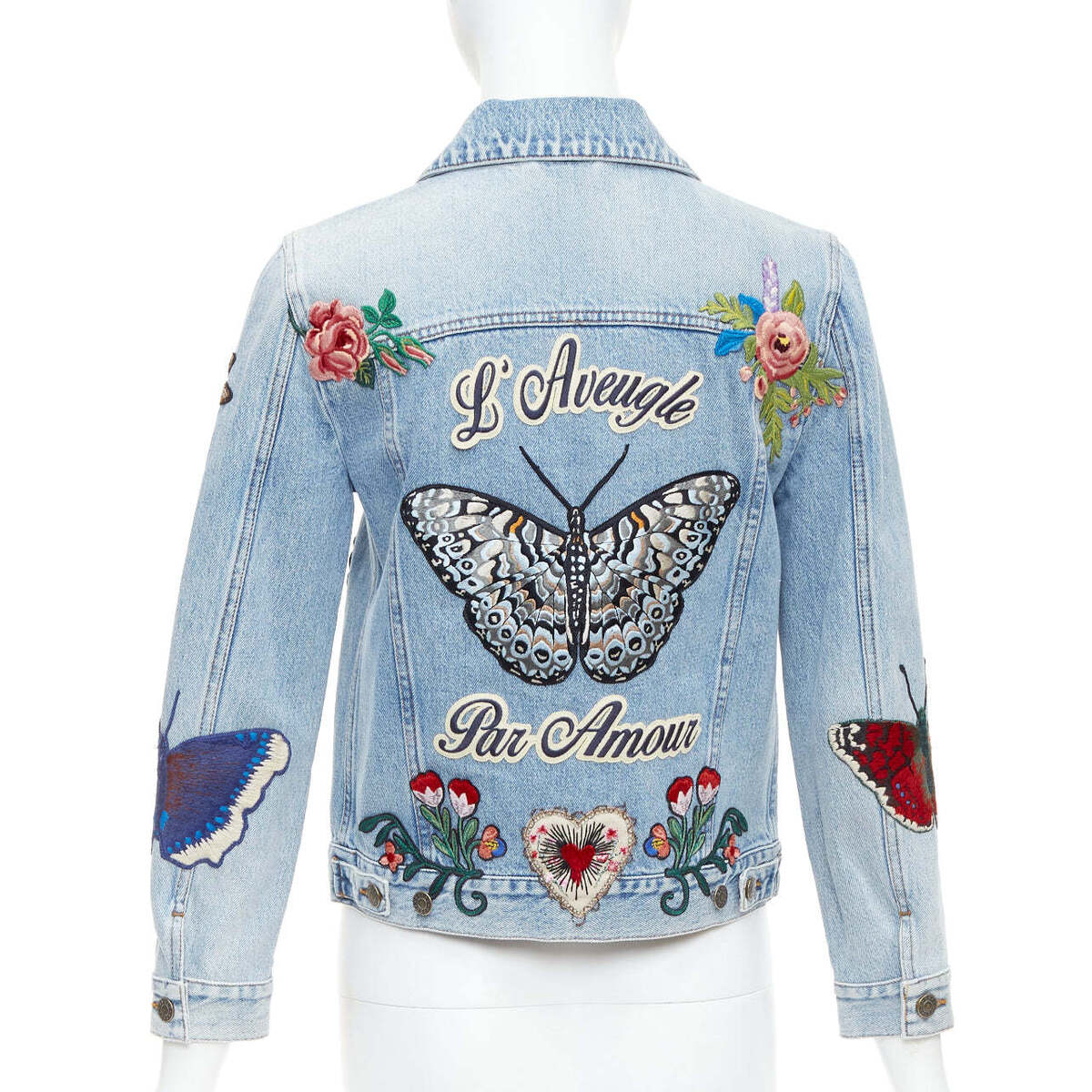 GUCCI L'Aveugle Par Amour blue embroidered denim patch denim GUCCI L'Aveugle Par Amour blue embroidered denim patch denim