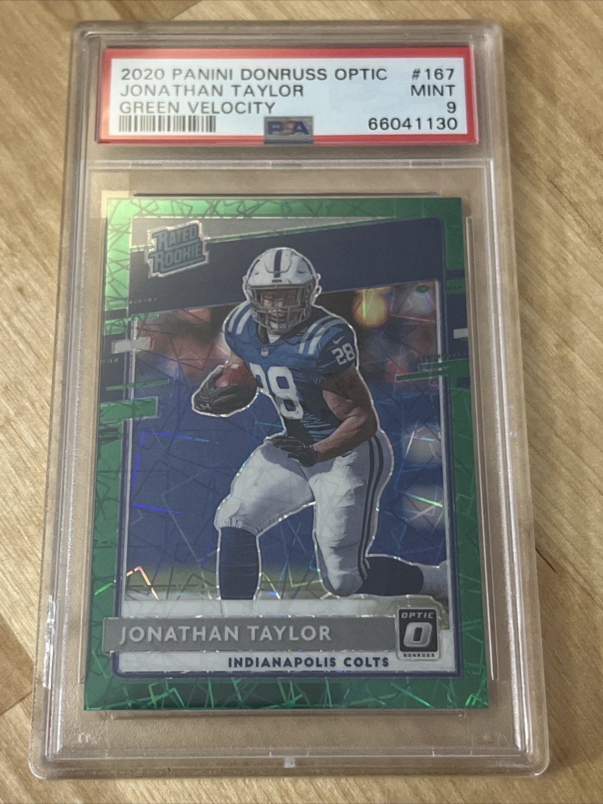 Jonathan Taylor 2020 Panini Donruss Optic Green Velocity Prizm #167 Rookie PSA 9