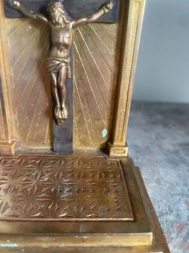 Ancien Lampe Table Chevet Croix Crucifix Doré Laiton Religieuse - Photo 12 sur 15