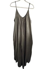 Wishlist Crop Jumpsuit Large Green Spaghetti Straps Wide Leg Boho Lagenlook