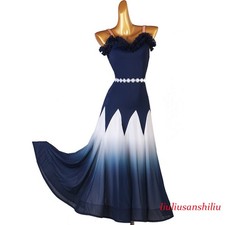 NEW Latin Ballroom Dance Dress Modern Salsa Waltz Standard Long Dress F647 Navy