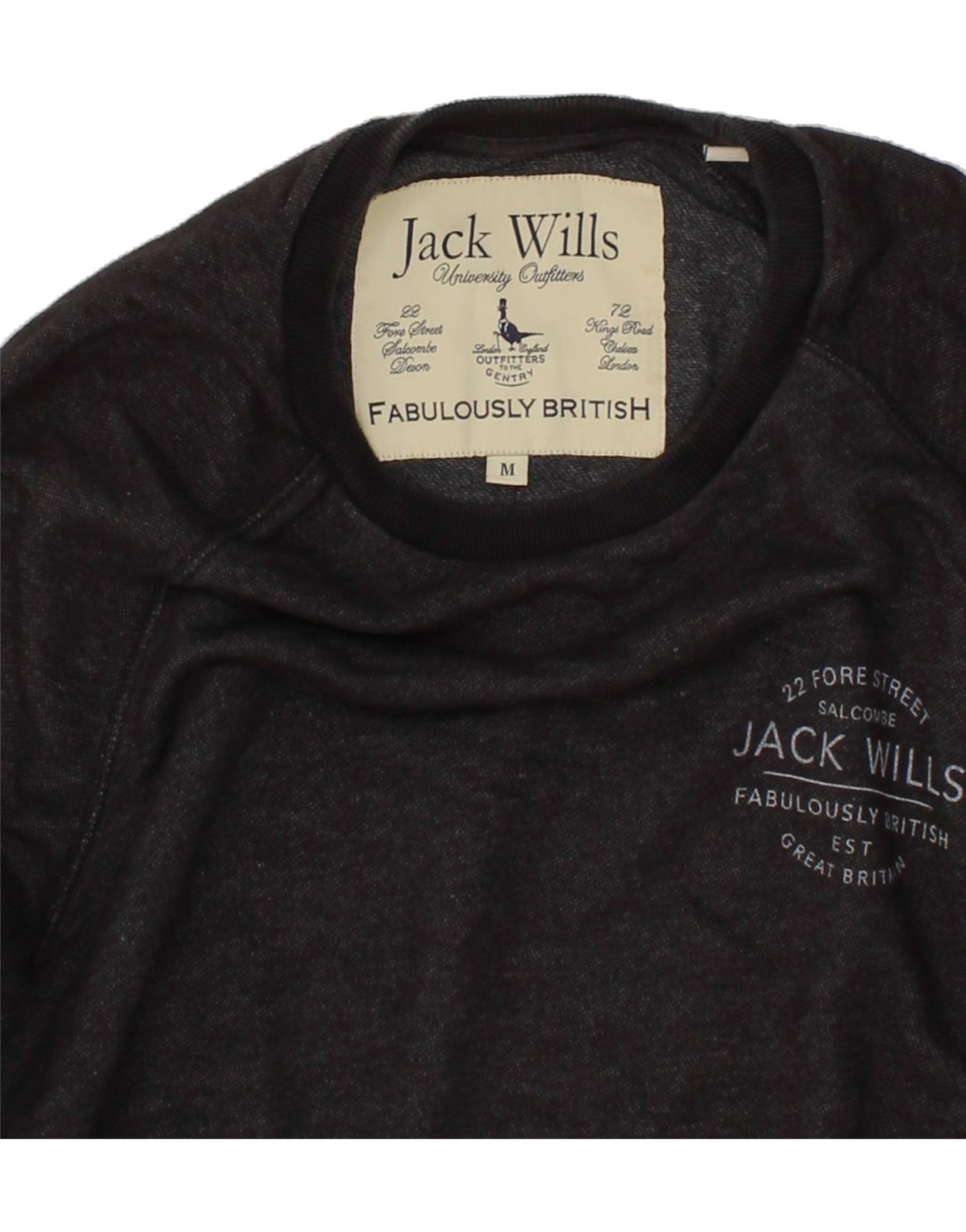 JACK WILLS Mens Graphic Sweatshirt Jumper Medium Black Cotton UC11 image 3