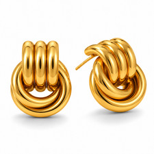 Gold Tone Chunky Knot Hoop Stud Earrings Women Modern Sculptural Statement Jewel