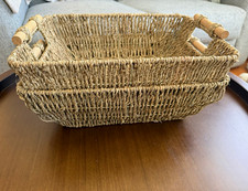 Woven Seagrass Rectangular Storage Basket Bin w/ Handles Brown 14x10x5 in