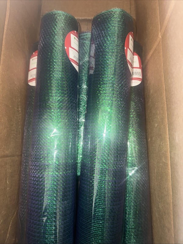 Holiday time Green mesh ribbon 5 rolls 18” x 15’ And 1 Roll 10.5” X 18ft NIP