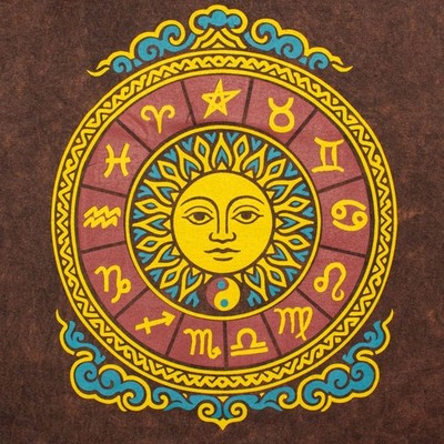 Nomad Sari Stonewashed Cotton T-Shirt - Sun & Zodiac - Brown - Medium