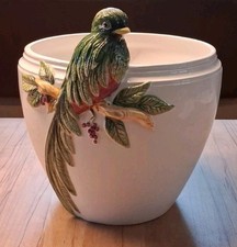 Gro&szlig;er Blumentopf Kunstkeramik Italien Paradiesvogel Handbemalt Vintage &Uuml;bertopf