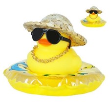 Funny Car Rubber Duck with Sun Hat, Sunglasses, Gold Necklace  Swim Style 7