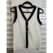 A NEW DAY Sleeveless Contrast-Trim Knit Vest - White/Black