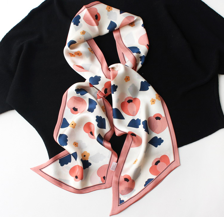 100% Silk Mulberry Scarf with Grass Print Shawl Wrap 150x16cm Bandana