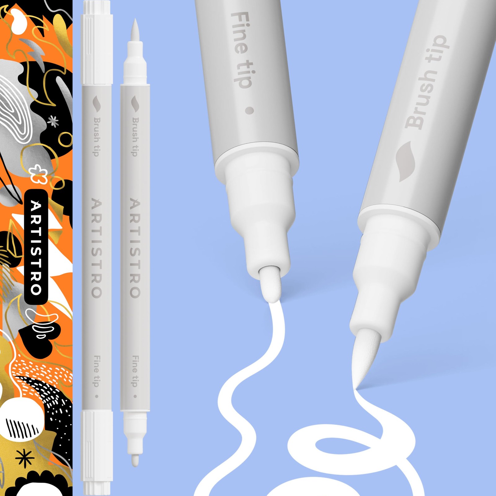 ARTISTRO 2 White Acrylic Paint Pens Dual Tip Acrylic Dual Tip Brush + Fine