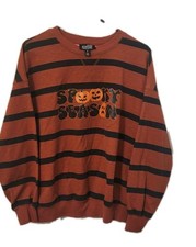 Feeling Festive Hallowen "Spooky Season" Orange Black Striped Sweatshirt Size S