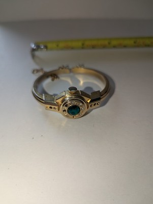 Vintage Art Deco Style Gold Tone Peek-a-Boo Watch Green  display picture 3