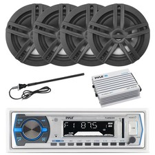 Pyle Bluetooth Marine Radio, 4x 6.5" 180W Black Speaker, Bluetooth Amp, Antenna