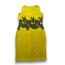 Yellow Sleeveless Floral Graphic Sheath Midi Dress XXL Round Neck Knit Back Zip