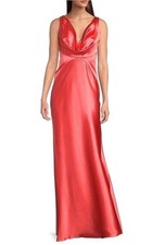Vince Camuto Draped Neck Coral / Red Satin Gown Dress Sz 8 $228