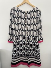 Eliza J Gray Geometric Print Pink Trim 3/4 Sleeve Dress Womens Size 12 Classic