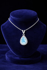Blue Topaz Pear Pendant With Diamonds 9ct White Gold 18" 46cm Length Chain