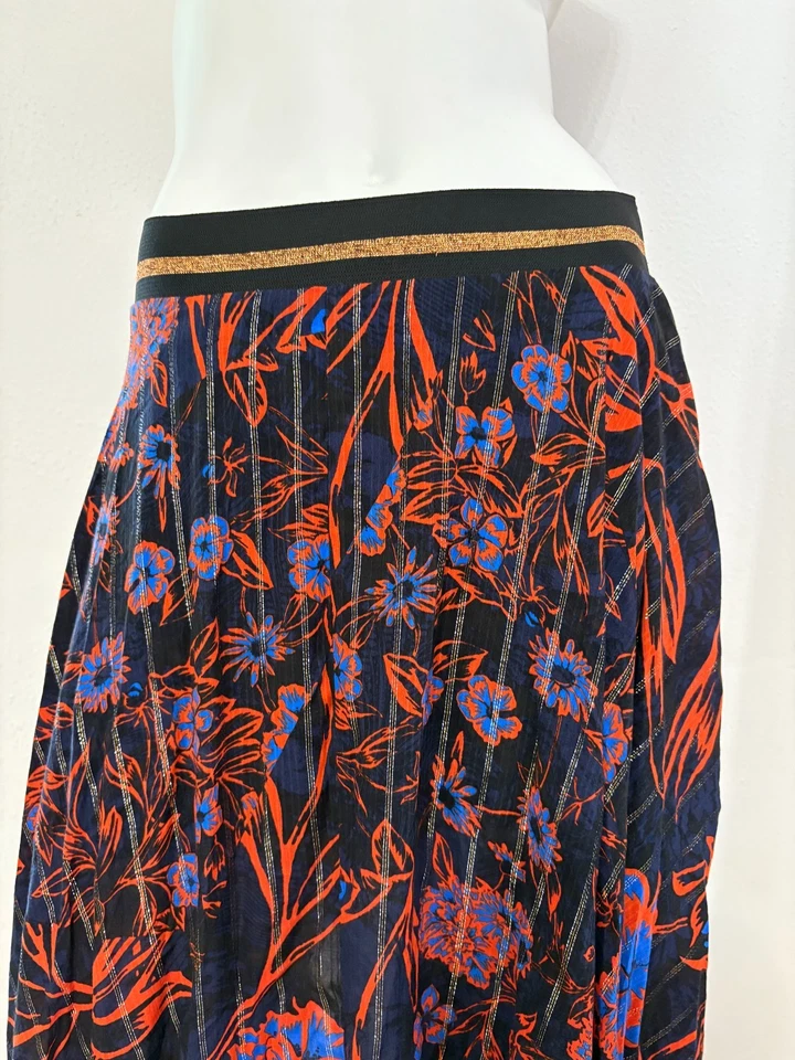 DESIGUAL Gonna nera blu asimmetrica fantasia floreale arancione lurex Tg M - Immagine 4 di 4