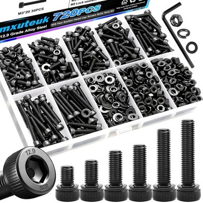 Precision M3 Screw Collection: 720pcs in Black Rust-Proof Finish for Projects